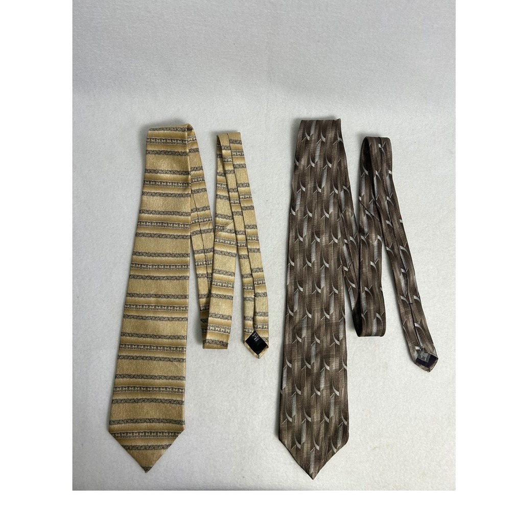 Professional‎ Milano Uomo/Van Heusen Mens OS Brown Gold Silk Tie Bundle Lot 2pc